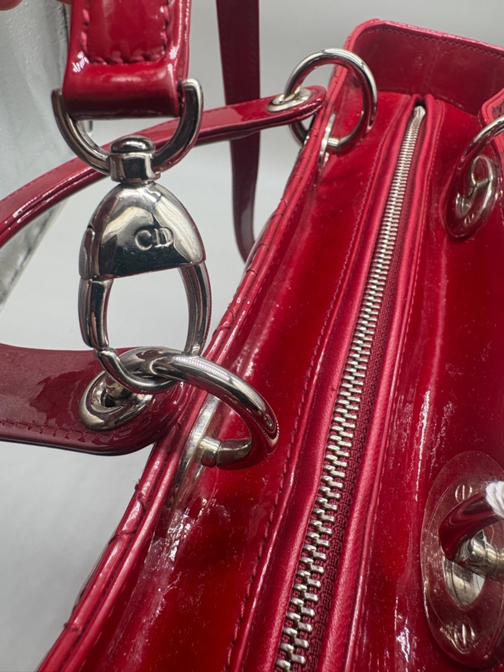Christian Dior Lady Dior Large Red Patent Cannage Tote Bag Charm - Picture 11 of 15